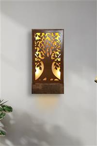 DECOGOLD Ledli Hayat Ağaç Desenli Dekoratif Ahşap Duvar Süsü Ve Gece Lambası 18x36