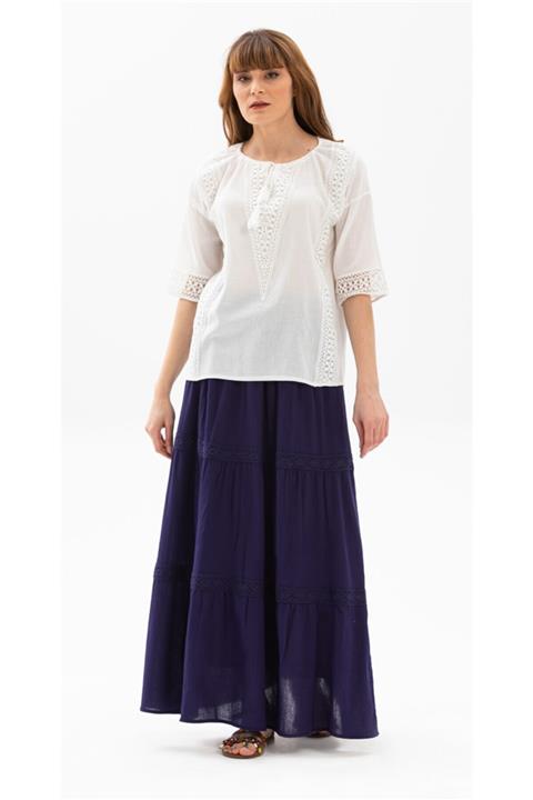 Eliş Şile Bezi Uzun Şile Bezi Dantelli Etek Mor