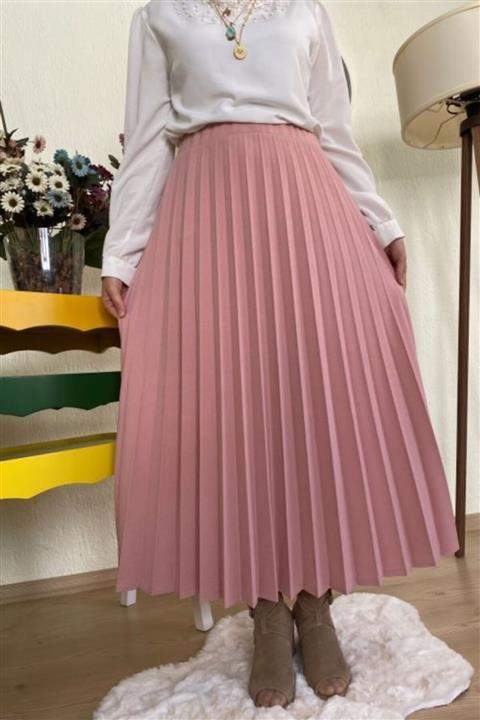 Nur Moda Ve Tasarım Kadın Pembe Pileli Etek