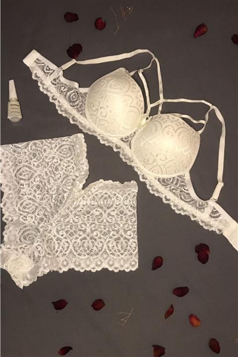 Movy Giyim Kadın Beyaz Çapraz Sütyen Külot Takımı