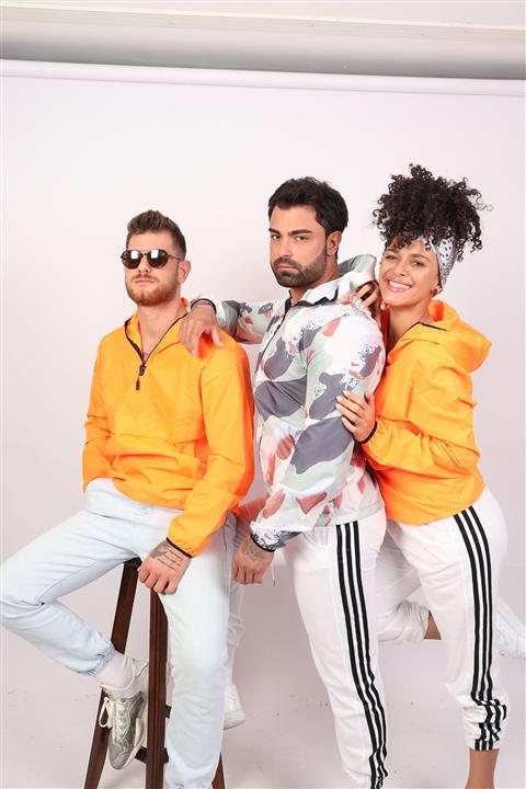 Jineps Kapşonlu Kanguru Cepli Rüzgarlık Sarı Renk 01314