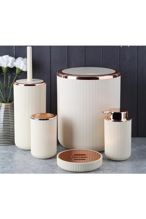 Özlem Tuhafiye 13168 Lısbone 5 Li Banyo Seti - Cream/rosegold