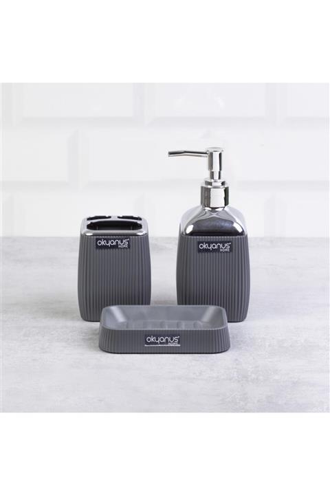 Okyanus Home Antrasit Çizgili Krom 3'lü Banyo Seti