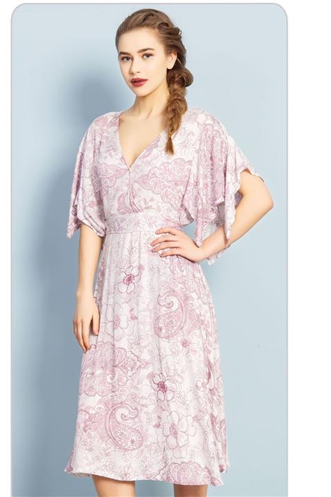 VİENETTA Kadın Viskon Kısa Kol Normal Beden Bebek Pembesi Tunik