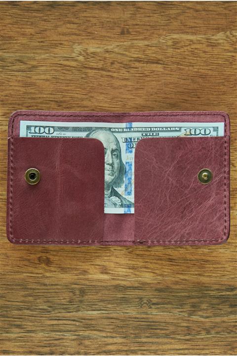 VİZA LEATHER Unisex Bordo Deri Kartlık