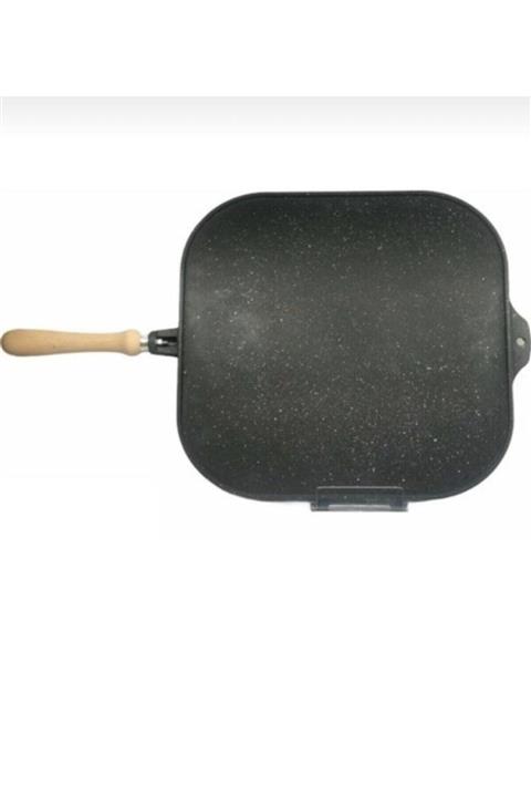 ADAHOME Çift Taraflı Granit Kaplama Döküm Kare Gözleme Izgara Tavası Büyük Boy 35 Cm Gri Togodöküm