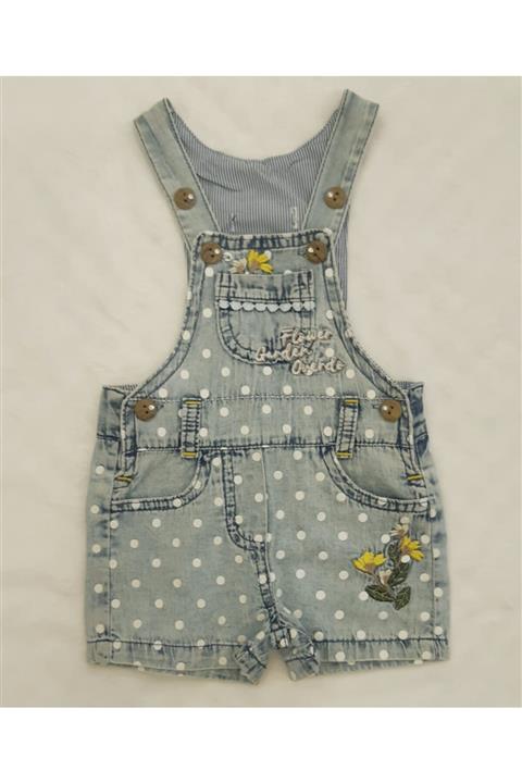 Overdo Kız Bebek Mavi Desenli Kot Salopet