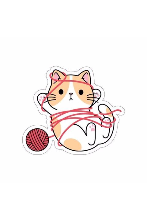 ZobarMarkt Yumağa Dolanmış Kedi Defter Ajanda Planner Bullet Journal Laptop Sticker, 5 Cm