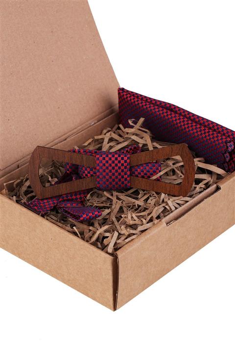 Kravatkolik Kırmızı - Mavi Ahşap Papyon Ahp329