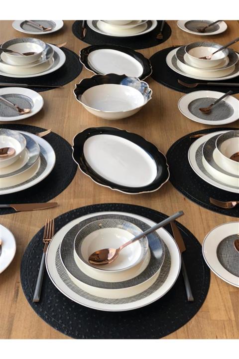 ROSSEV Beyaz Yemek Takımı Gri 57 Parça 6 Kişilik