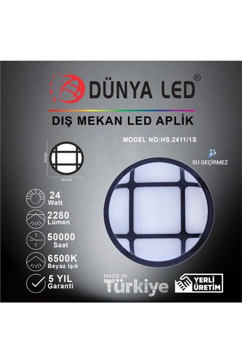 DÜNYA LED Hs.2411/1-s 24w Siyah Kasa Led Glob Kafes Arm. 6500k Beyaz Işık
