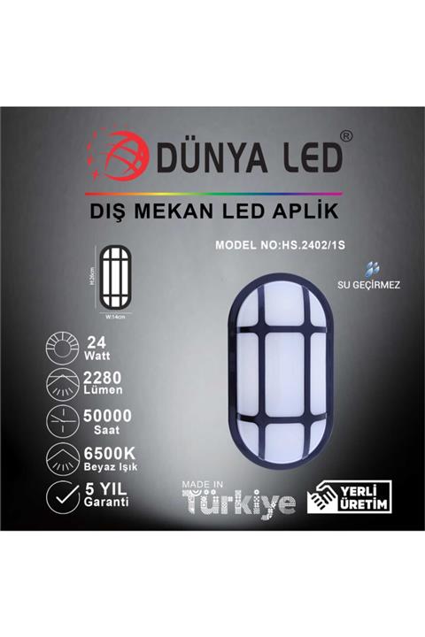 DÜNYA LED Hs.2402/1-s 24w Siyah Kasa Led Glob Kafes Arm. 6500k Beyaz Işık