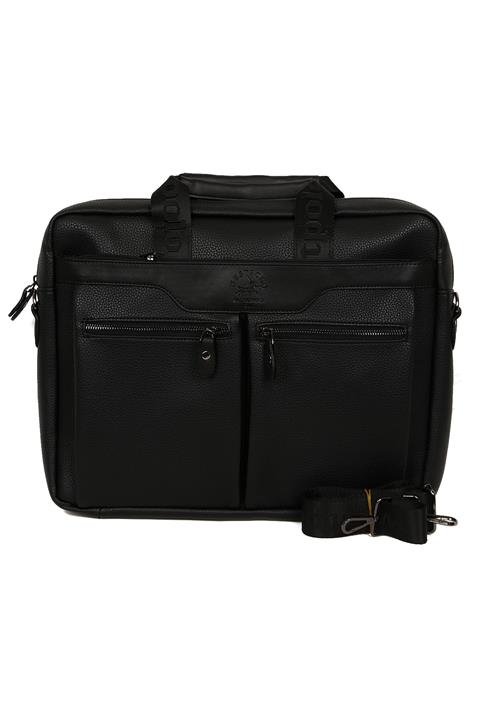 Celart Laptop & Evrak Bölmeli El & Omuz Çantası Unisex Suni Deri West Polo Siyah