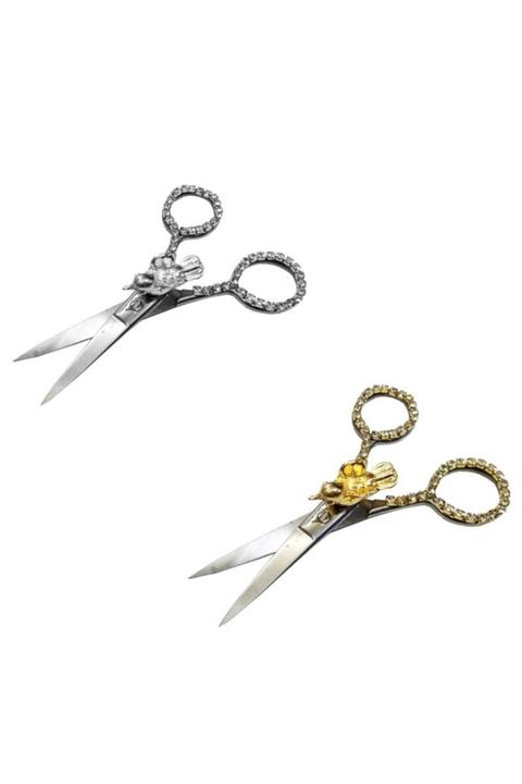 Aker Hediyelik Gold Altın Sarısı Kuşlu Taşlı Nişan Makası