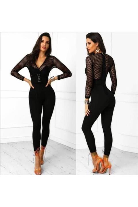 Aysu Özen Siyah Fileli Tulum