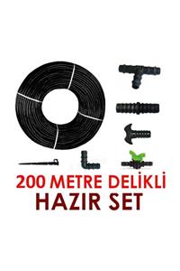 Emek 200 Metre Kendinden Delikli Damla Sulama Sistemi Ek Parçaları Damlama Borusu Hortumu Bahçe Ağaç Seti