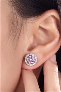 Crystal Diamond Zirconia Kadın Beyaz Işıklı Kutuda 1 Karat Pembe Tektaş Küpe