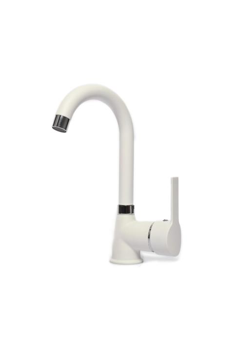 FAUMIX Sıcak Soğuk Su Girişli Döner Borulu 5 Yıl Garantili Beyaz Lavabo Bataryası