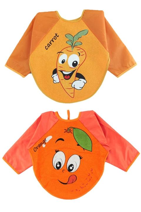 Malkoç Su Geçirmez Havuç Portakal Desen Bebek Mama Önlüğü 2 Adet