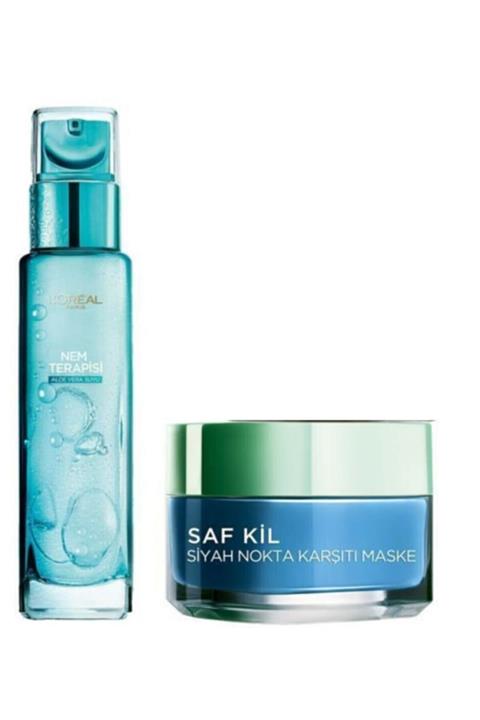 L'Oreal Paris Nem Terapisi Normalden Karmaya Ciltler Su Bazlı Günlük Bakım + Saf Kil Siyah Nokta Karşıtı Maske Set