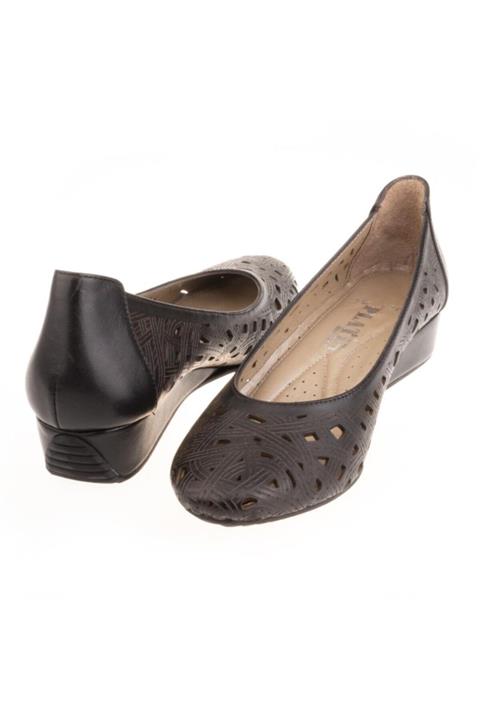 Platin Topuklar Kadın Siyah Deri Dolgu Topuk Ayakkabı