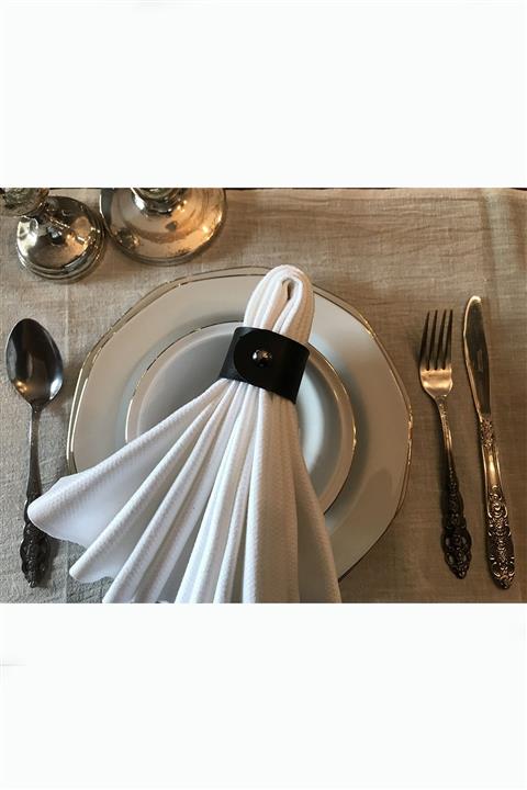 FabriCasa 6 'lı Siyah Deri Peçete Halkası