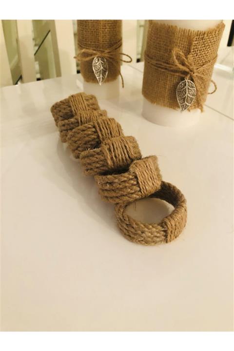 Romans Peçete Halkası Naturel Ip Halat 8'li