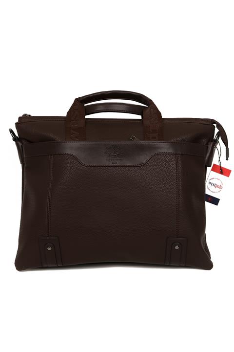 Westpolo Laptop & Evrak Bölmeli Unisex Suni Deri El & Askılı Çanta West Polo Kahverengi