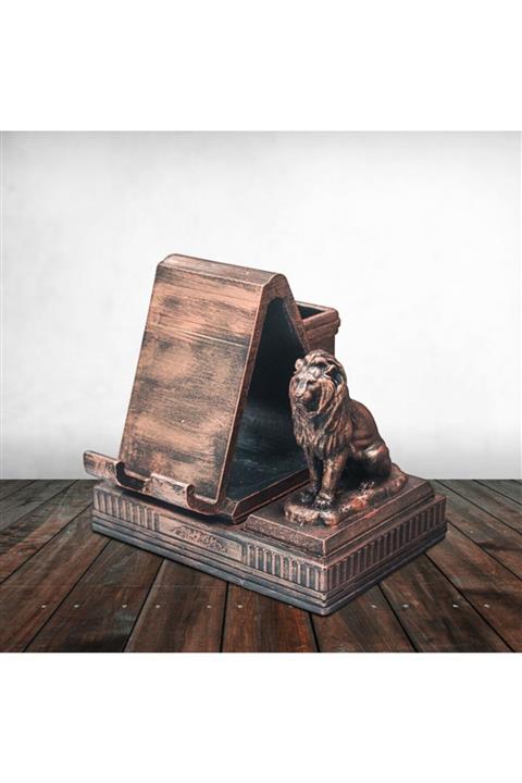 efx akademi Dekoratif Aslan Figürlü Telefon Tutucu Ve Kalemlik