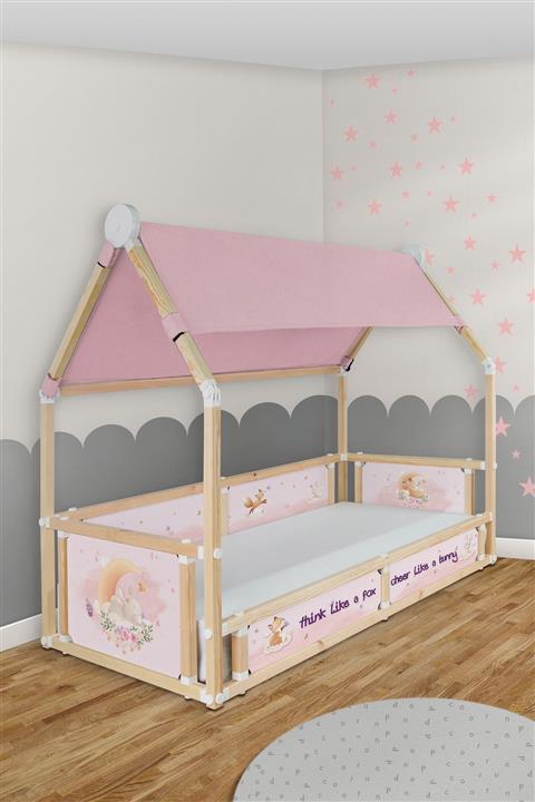 Popcorn Kids Fox&bunny Pembe Çadırlı Loft Montessorı Yatak