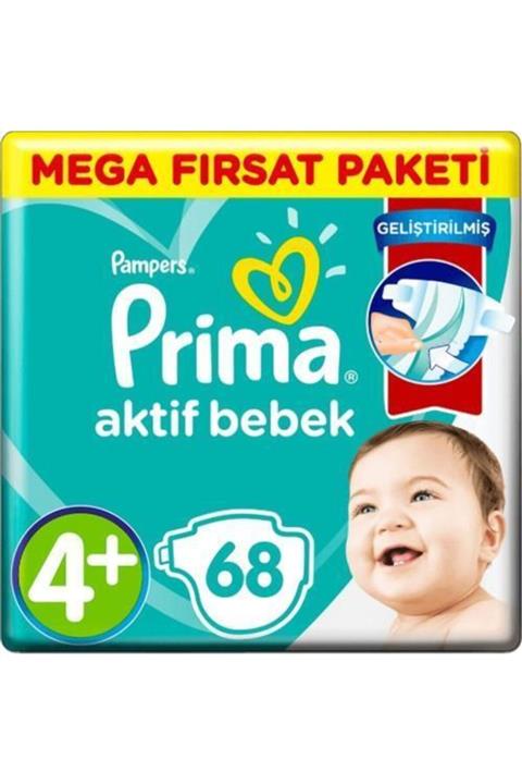 Prima Bebek Bezi Aktif Bebek Mega Fırsat Paketi 4+ Beden 68 Adet
