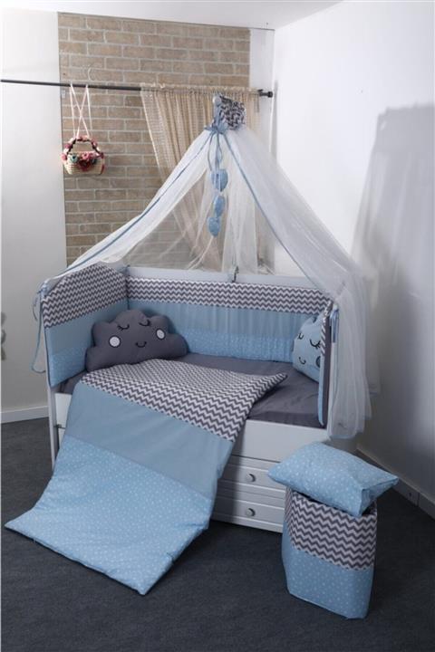 Mini Baby Figürlü Mavi Beşik Bebek Uyku Seti 60x120 Ölçü