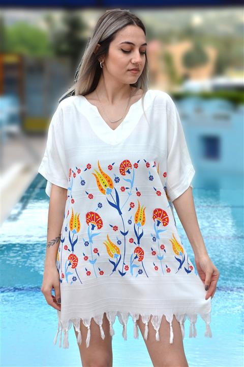 Esdense Kadın Lale Desen V Yaka Pareo Plaj Elbisesi