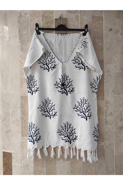 Peştemal Home Lacivert Renk Mercan Baskılı Peştemal Plaj Elbisesi