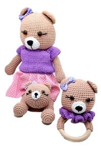 MORYELKEN Mor Yelken Organik El Örmesi Yeni Doğan Sevimli Ayıcık Seti Amigurumi Oyuncak