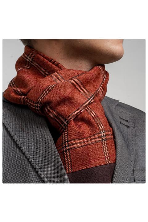 Exve Exclusive Erkek Kiremit Ekoseli Çift Taraflı Atkı