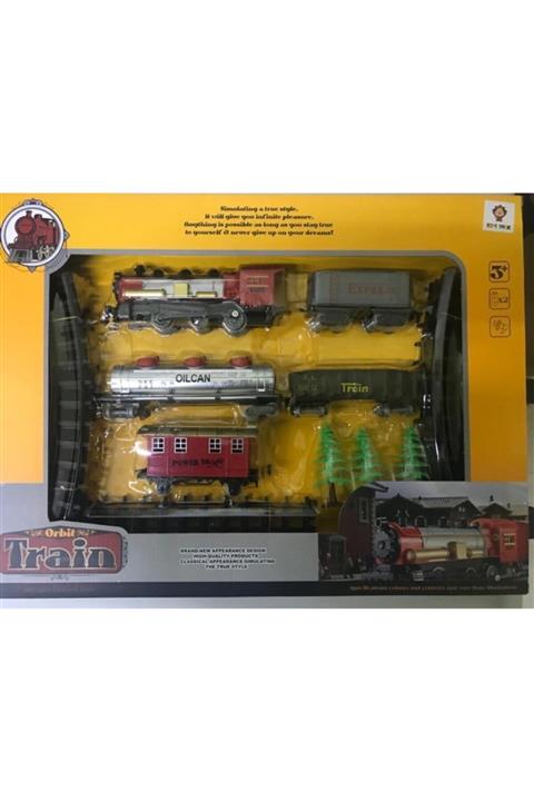 ERBAY Oyuncak Raylı Tren 15 Parça Pilli Sesli 145 Cm Ray 4 Vagonlu Çam Ağaçları Tren Eğlenceli Oyuncak