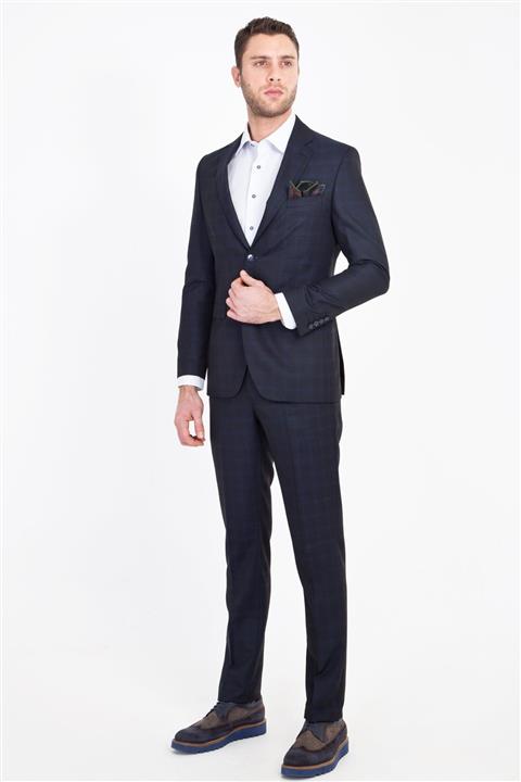Kiğılı Slim Fit Yünlü Ekose Takım Elbise
