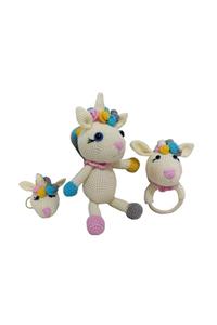 MORYELKEN Mor Yelken Organik El Örmesi Yeni Doğan Sevimli Unicorn Seti Amigurumi Oyuncak