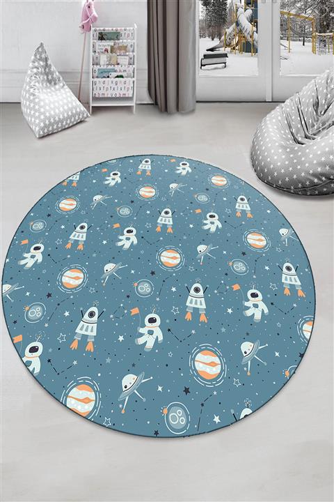 DECCOR EVİM Dijital Baskılı Kaymaz Dokuma Tabanlı Kadife Çocuk Yuvarlak Halı
