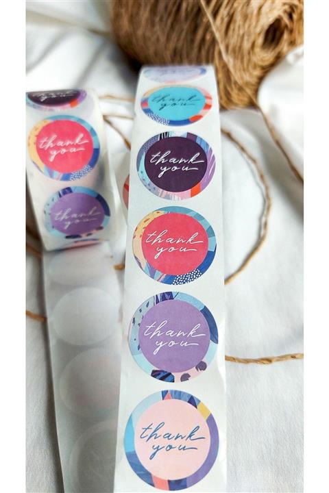 Çikoleyt Design Yapışkanlı Etiket - Thank You Renkli El Yazılı (2,5 Cm) 50 Adet
