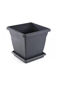 ToXA 32 Litre Antrasit Gri Tabaklı Plastik Mat Dekoratif Kare Villa Saksı No4 40x40x36cm