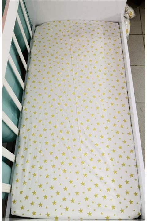 Bebek Özel %100 Pamuk Bebek Ve Çocuk Lastikli Çarşaf 90x180 Sarı Yıldızlı