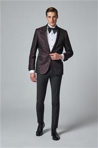 Damat Damat Slim Fit Slim Fit Bordo Desenli Takım Elbıse