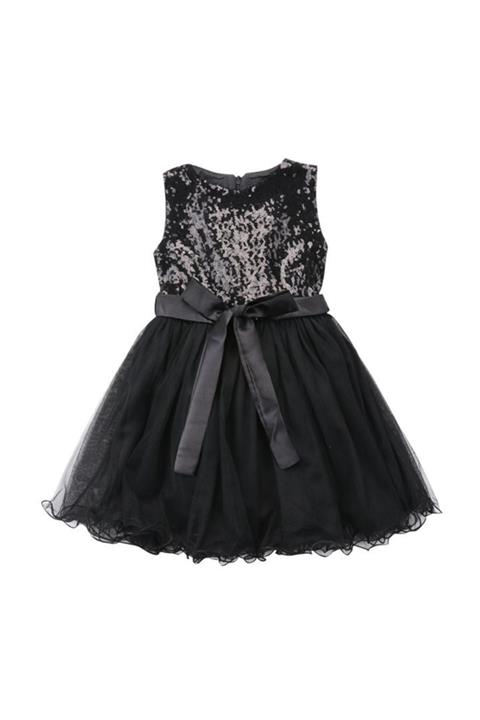 Unika Moda Siyah Pullu Parti Elbisesi 3-4 Yaş