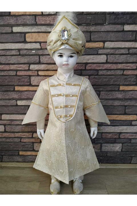 Başak Sünnet Sarayı Krem Boncuklu Şehzade Model Sünnet Kıyafeti (2-10 Yaş)