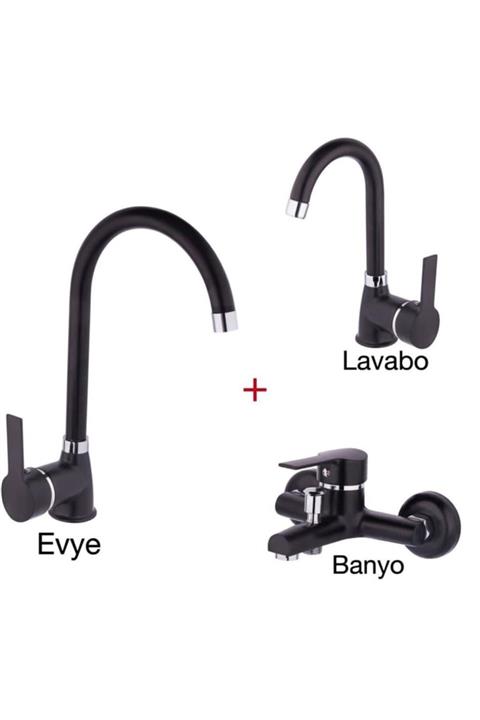 ASFAR Mat Siyah Banyo Bataryaları Seti.