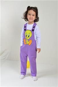 KİDSPİTİRCİK Unisex Çocuk Kırmızı Tweety Desenli Salopet + Badi