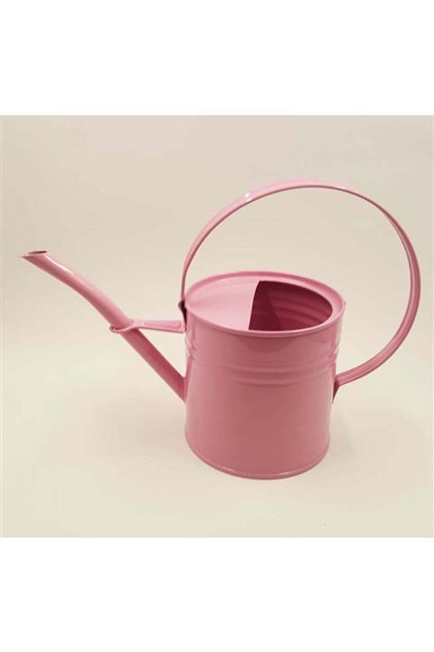 evvehediyelikesya Pembe Metal Ince Kulplu Orta Boy Çiçek Saksı Sulama Kabı 12x12 Cm