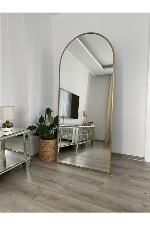 Effe Yapı Dekorasyon Gold Metal Çerçeveli 180x80 Cm Oval Ayaklı Boy Aynası